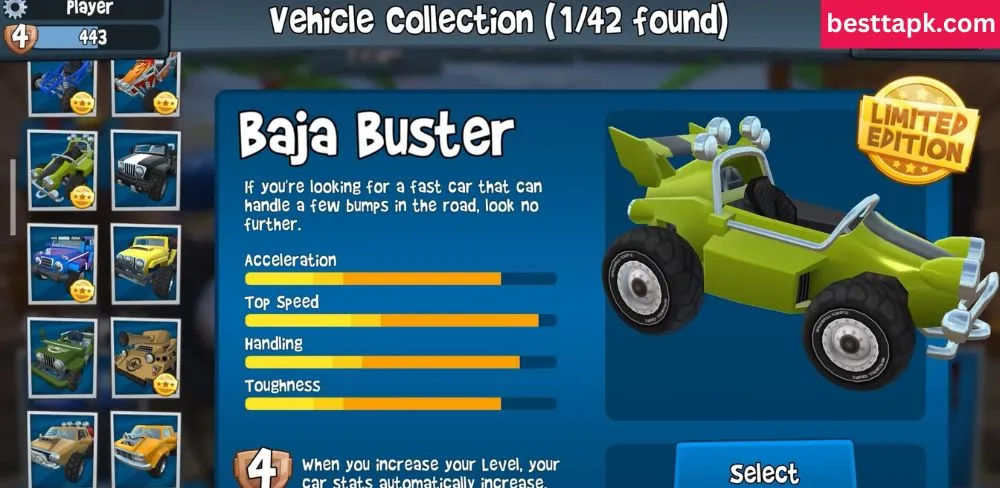 Unlocked over 55 Cars in Beach Buggy Racing 2 Mod Apk