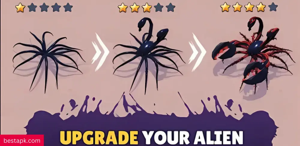 An illustration of a spider from the game "Upgrade Your Alien," highlighting its intricate details and animated features.