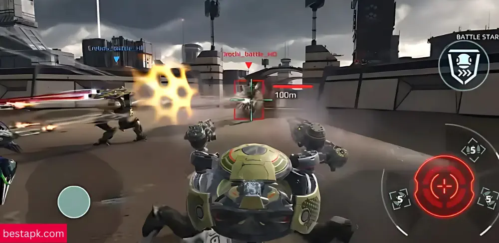 A screenshot from a game depicting a robot holding a gun, illustrating an engaging and action-oriented gameplay moment.