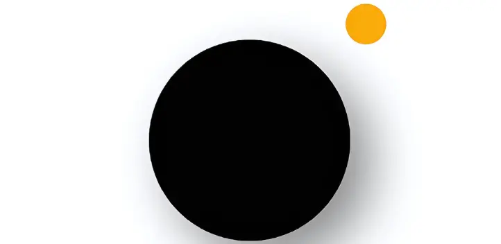  A solid black circle with a vibrant orange dot positioned centrally, highlighting the simplicity of the design.